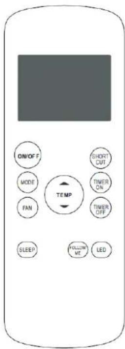ON/OFF MODE FAN SLEEP SHORT CUT TIMER ON TIMER OFF TEMP FOLLOW ME LED