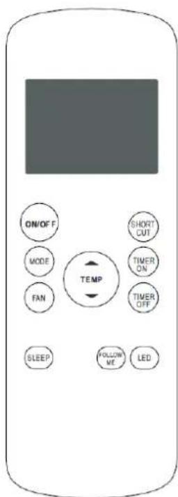 ON/OFF MODE FAN TEMP SHORT CUT TIMER ON TIMER OFF SLEEP FOLLOW ME LED