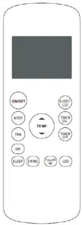 ON/OFF MODE FAN ION SLEEP SWING FOLLOW ME LED SHORT CUT TIMER ON TIMER OFF TEMP