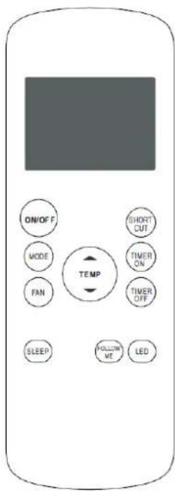 ON/OFF MODE FAN SLEEP SHORT CUT TIMER ON TIMER OFF TEMP FOLLOW ME LED