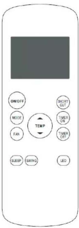 ON/OFF MODE FAN TEMP SHORT CUT TIMER ON TIMER OFF SLEEP SWING LED