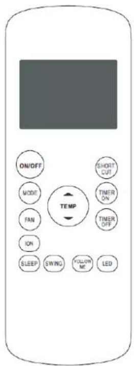 ON/OFF MODE FAN ION SLEEP SWING FOLLOW ME LED SHORT CUT TIMER ON TIMER OFF