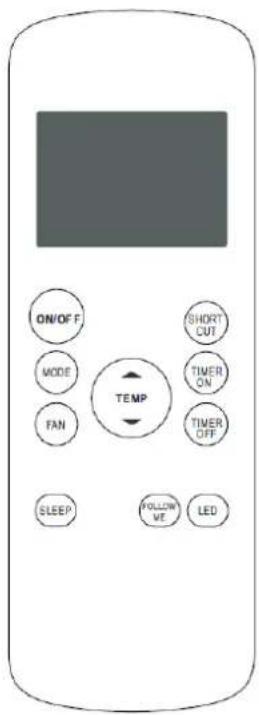 ON/OFF MODE FAN TEMP SHORT CUT TIMER ON TIMER OFF SLEEP FOLLOW ME LED