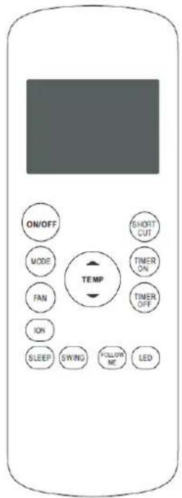 ON/OFF MODE FAN ION SLEEP SWING FOLLOW ME LED SHORT CUT TIMER ON TIMER OFF TEMP
