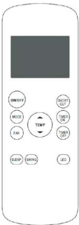 ON/OFF MODE FAN SLEEP SWING TEMP SHORT CUT TIMER ON TIMER OFF LED