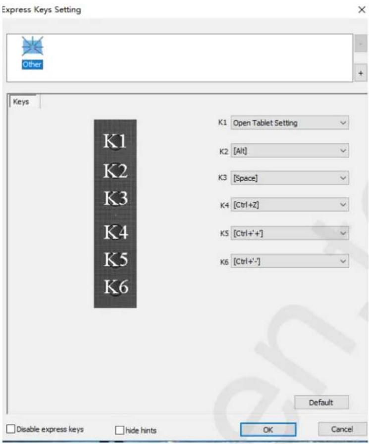XP-Pen Star G640S - Express Keys Setting (Nastavení expresních tlačítek) - 1