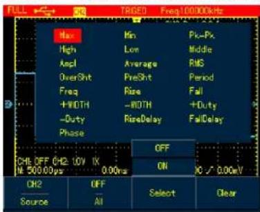 FULL TRIF50 Freq10000kHz Max Min Pk-Px High Lon Middle Ampl Average RMS OverShit PreShit Period Freq Rise Fall +WIDTH -MIDTH +Duty -Duty RiseDelay FallDelay Phase OFF ON IC / 0.00mV CHL OFF CH2: 10V IX N: 500.00ps 0.00ms CH2 OFF Select Clear Source All