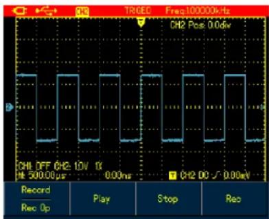 TRDEC Freq100000kHz CH2 Pos 0.0dV CHL OFF CH2: 10V 1k H: 300.00µF 0.00ns CH2 0.0 √ 0.00eV Record Rec Op Play Stop Rec