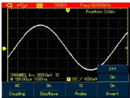 TRIBED Freq:10.0000kHz Position: 0.0div CHANNEL Inv: 200.0eV 1X M: 100.00µs 0.00ns 38: / 800mV AC On DisWave DX On Coupling Probe Invert Off On