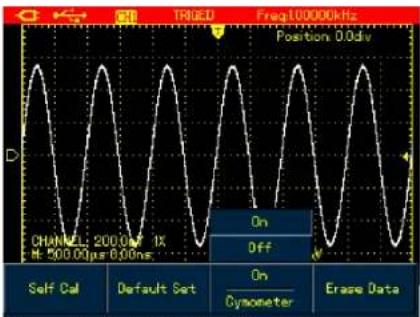 TRIRED Freq100000kHz Position 0.0dv CHANNEL: 200.0μF 1X H: 500.00μs 6.00ns On Off Self Cal Default Set On Cymometer Erase Data