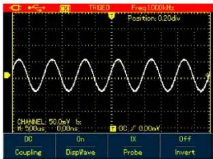 TRIGED Freq1000kHz Position: 0.20dw CHANNEL: 50.0mV tx H: 500us 0.00ms DC √ 0.00mV DC Coupling On DisWave IX Probe Off Invert