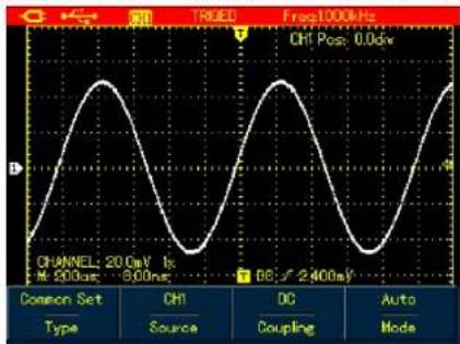TRIGED Freq1000kHz CHI Pos: 0.0dw CHANNEL: 20.0kV Is M: 200ms 6.00ms DC: 2400mV Common Set Type CHI Source DC Coupling Auto Mode