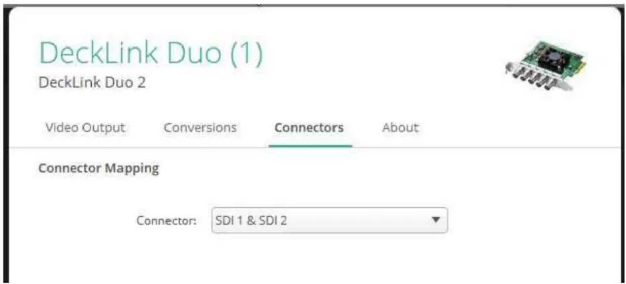 DeckLink Duo (1) DeckLink Duo 2 Video Output Conversions Connectors About Connector Mapping Connector: SDI 1 & SDI 2