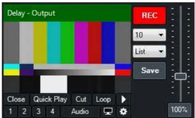 Delay - Output REC 10 List Save Close Quick Play Cut Loop 1 2 3 4 Audio 100%