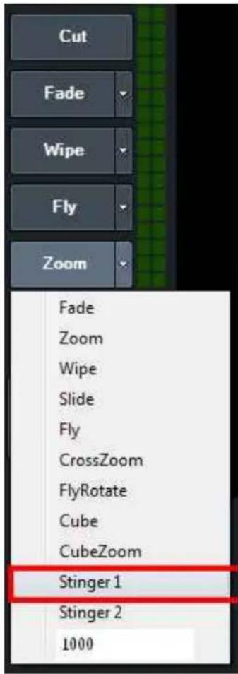 Cut Fade Wipe Fly Zoom Fade Zoom Wipe Slide Fly CrossZoom FlyRotate Cube CubeZoom Stinger 1 Stinger 2 1000