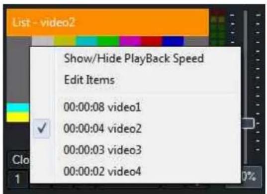 List - video2 Show/Hide PlayBack Speed Edit Items 00:00:08 video1 00:00:04 video2 00:00:03 video3 00:00:02 video4