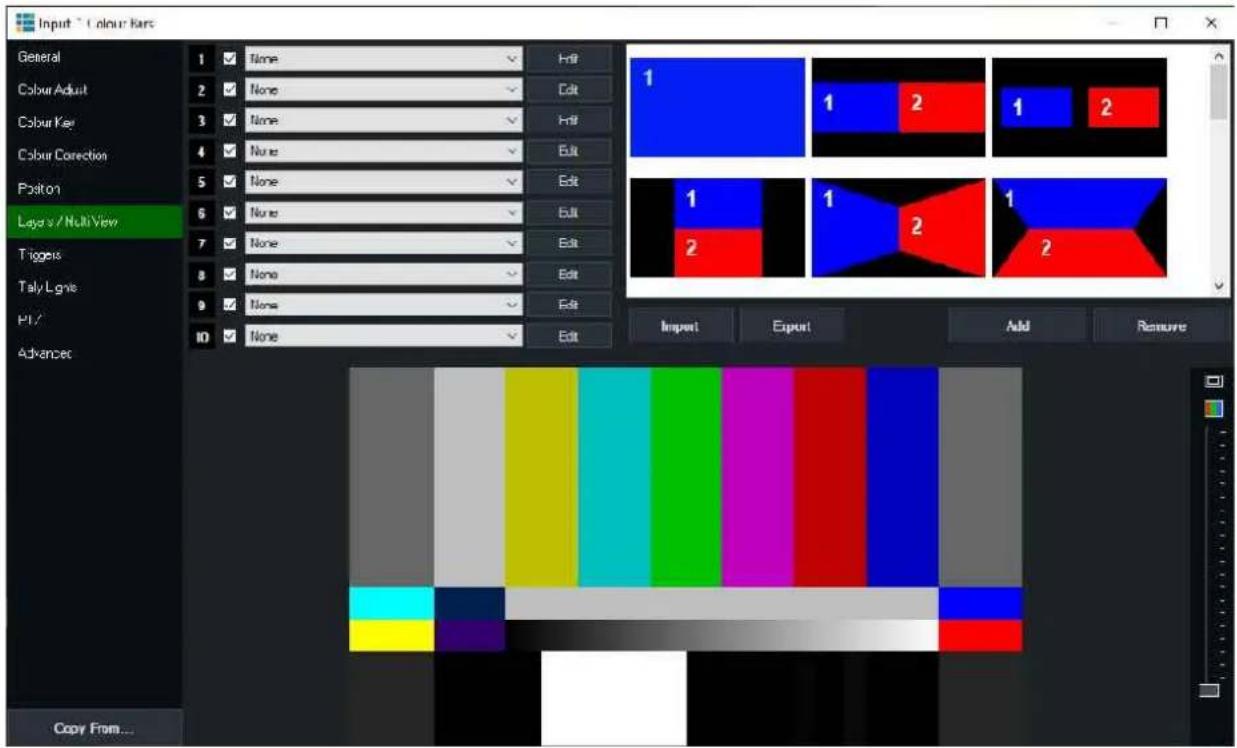 Input ~ Colour Bars General 1 ✓ None ✓ Hit Colour Adjust 2 ✓ None ✓ Edit Colour Key 3 ✓ None ✓ Hit Colour Correction 4 ✓ None ✓ Exit Position 5 ✓ None ✓ Edit 6 ✓ None ✓ Exit Layers / NullView 7 ✓ None ✓ Edit Tiggers 8 ✓ None ✓ Edit Taly Lgrve 9 ✓ None ✓ Exit P/L/ 10 ✓ None ✓ Edit Import Export Add Remove Copy From...