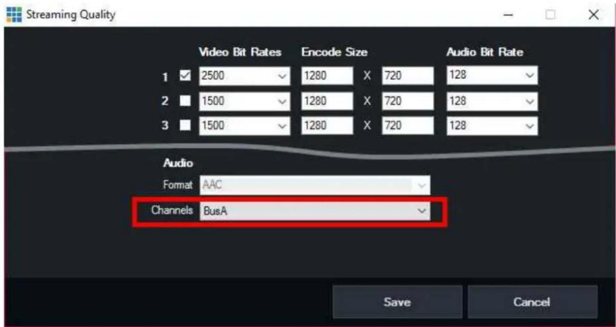Streaming Quality Video Bit Rates Encode Size Audio Bit Rate 1 2500 1280 X 720 128 2 1500 1280 X 720 128 3 1500 1280 X 720 128 Audio Format AAC Channels BusA Save Cancel