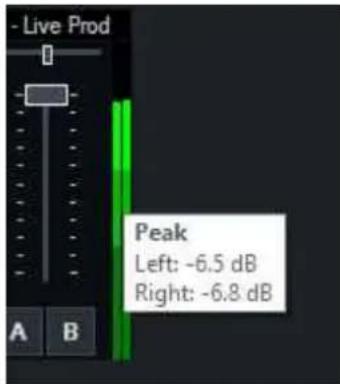 - Live Prod Peak Left: -6.5 dB Right: -6.8 dB