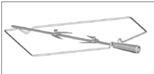 Line drawing of a mechanical tool with a handle and lever, resting on a rectangular base (no text or symbols).