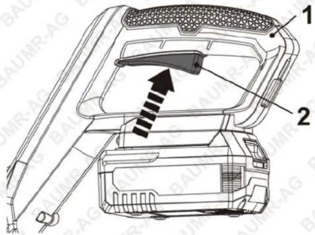 Technical diagram of a car interior with labeled components and directional arrow indicating movement or flow