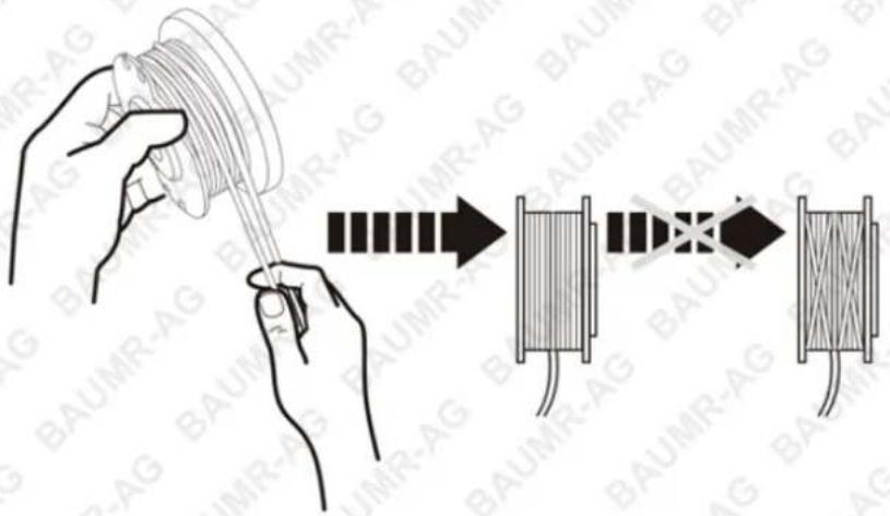 Diagram illustrating wire spooling process with labeled components and directional arrows