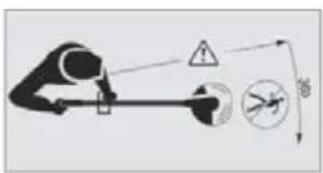 Safety warning diagram showing hazard and safety symbols with arrows and a 20% angle indicator