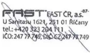 FAST FAST CR, a.s. 97- U Sanitasu 1621, 251 01 Ríčany tel.: +420 323 204 111 ICO: 247 77 749, DIC CZ 247-78 749