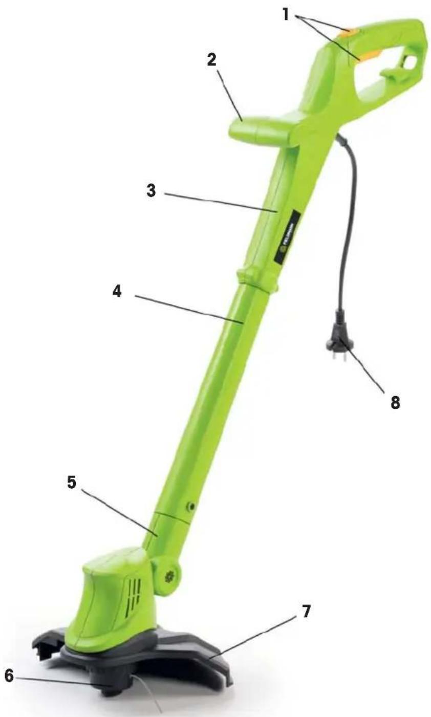 Labeled diagram of a green cleaning brush with numbered parts for identification