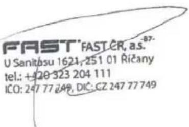 FAST FAST CR, a.s. 87- U Sanitōsu 1621, 251 01 Ričany tel.: +320-323 204 111 ICO: 247 77 249, DIC: CZ 247 77 749