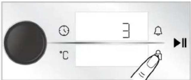 User interface control panel showing clock, timer, alarm, bell, and play button with temperature display