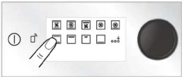 Diagram showing a finger pointing to a control panel with icons for battery, switch, and function buttons