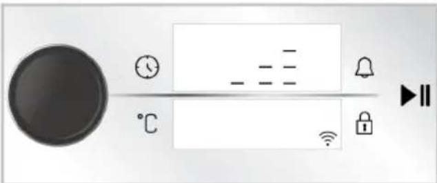 User interface control panel showing clock, timer, alarm, and play button icons with temperature and signal controls