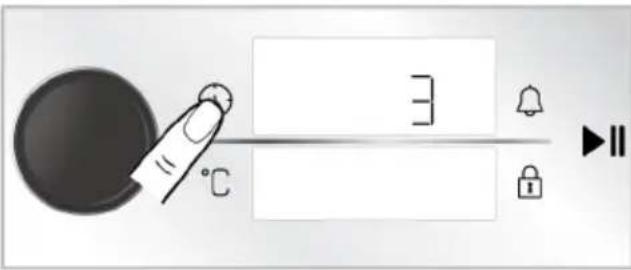Diagram showing a hand pressing a button with temperature and lock icons, likely representing a thermal or digital interface.