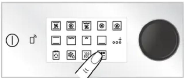 Diagram showing a control panel with icons and function labels, including battery, switch, and display elements.