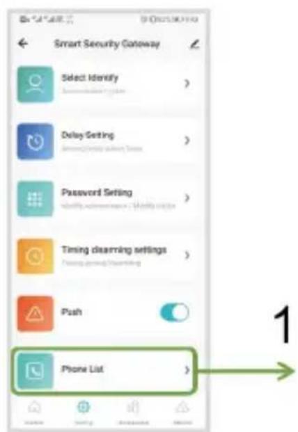 Smart Security Gateway Select Identify Delay Setting Password Setting Timing Clearing settings Push Phone List
