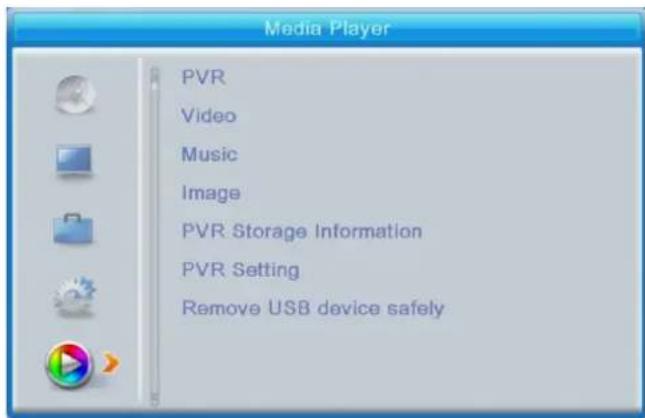 Media Player PVR Video Music Image PVR Storage Information PVR Setting Remove USB device safely