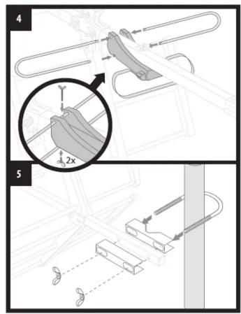 Technical diagram showing mechanical assembly steps with labeled components and dimension annotations