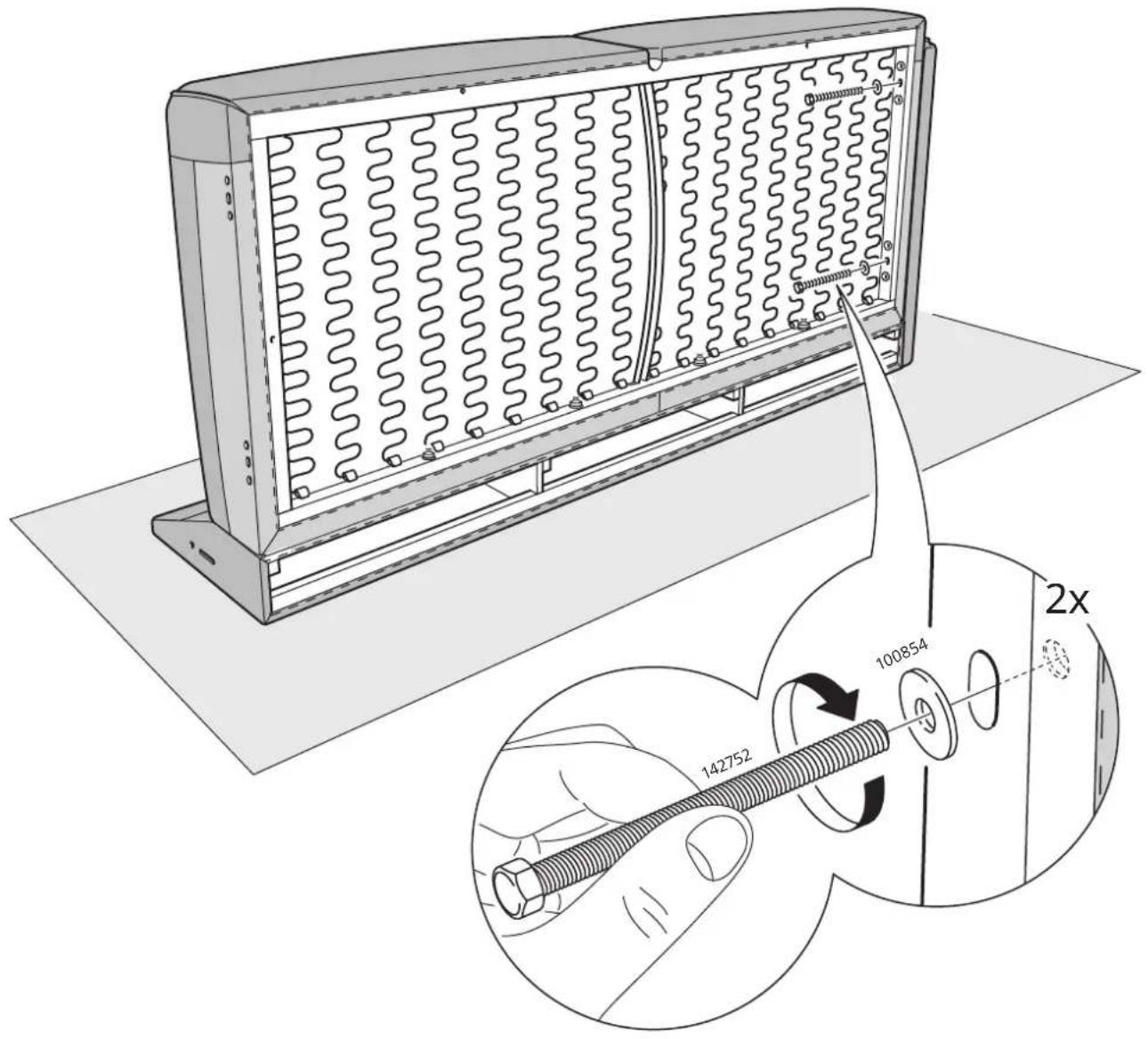 Technical diagram of a mechanical device with spring-loaded housing and a magnified inset showing a 2x ratio adjustment mechanism.