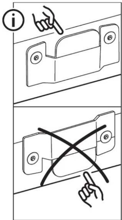 Technical diagram showing two views of a mechanical component with labeled parts and hand gestures indicating inspection or disassembly.