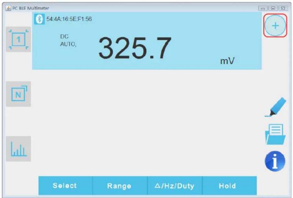 PC BLE Multimater 54:4A:16:5E:F1:56 DC AUTO, 325.7 mV Select Range Δ/Hz/Duty Hold