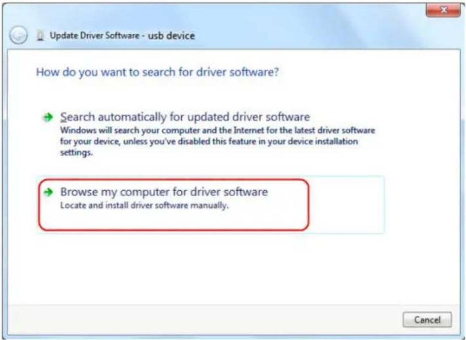Update Driver Software - usb device How do you want to search for driver software? → Search automatically for updated driver software Windows will search your computer and the Internet for the latest driver software for your device, unless you've disabled this feature in your device installation settings. → Browse my computer for driver software Locate and install driver software manually. Cancel