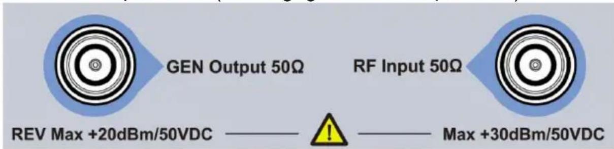 GEN Output 50Ω RF Input 50Ω REV Max +20dBm/50VDC ———— ⚠️ ———— Max +30dBm/50VDC
