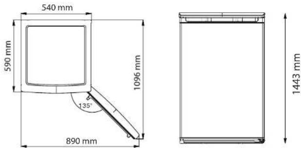 540 mm 590 mm 1096 mm 890 mm 135° 1443 mm