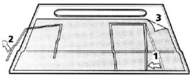 Diagram of a mechanical or architectural component with numbered parts and directional arrows indicating movement or flow.
