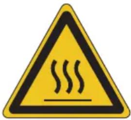Yellow triangular warning sign with black smoke symbol indicating hot weather