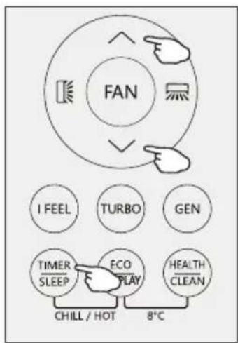 FAN I FEEL TURBO GEN TIMER SLEEP ECO PLAY HEALTH CLEAN CHILL / HOT 8°C