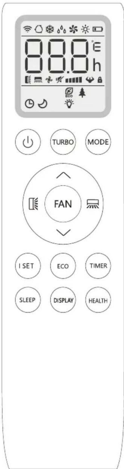88.0° 88.0 h TURBO MODE FAN I SET ECO TIMER SLEEP DISPLAY HEALTH