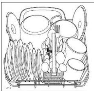 Line drawing of a basket containing various kitchen utensils and food items (no text or symbols)