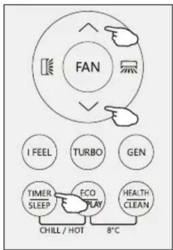 FAN I FEEL TURBO GEN TIMER SLEEP ECO PLAY HEALTH CLEAN CHILL / HOT 8°C
